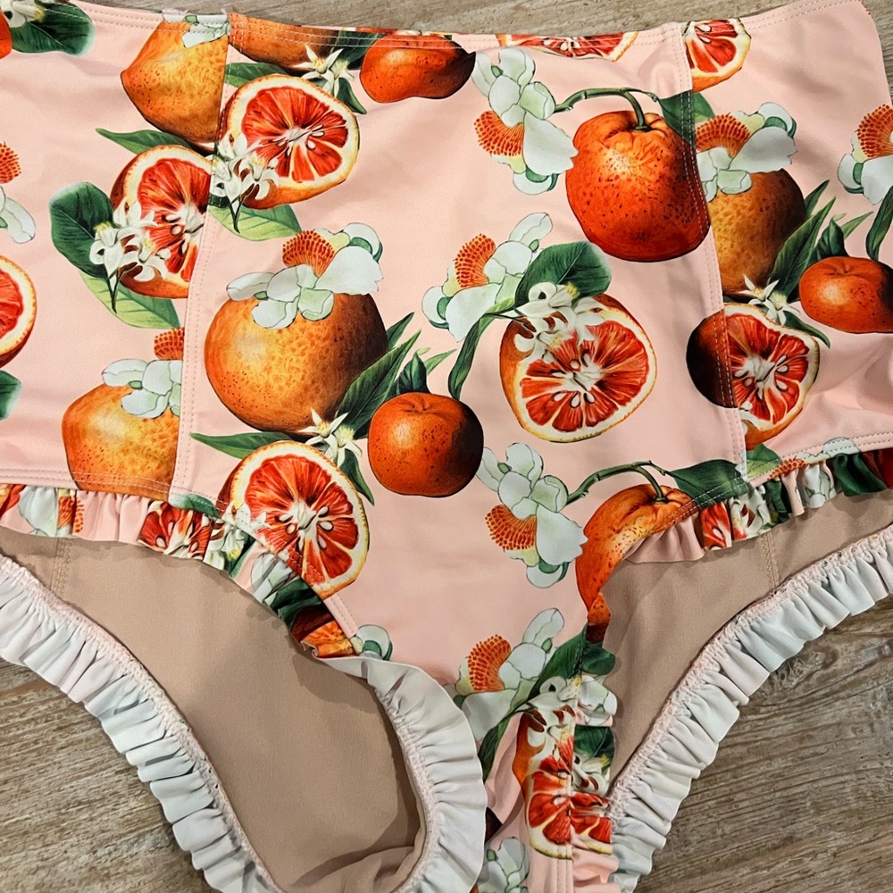 Kortni Jeane Orange Floral High-Waisted Swim Bottoms